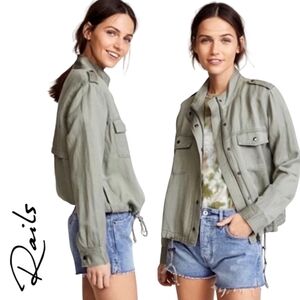 Rails Collins Sage/Green Women's Jacket Utility Full Zip Military Linen Size S